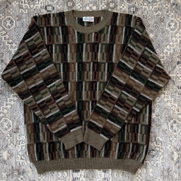 monello Other - Vintage 3D Knit Chunky Sweater Olive Green Earth-tone